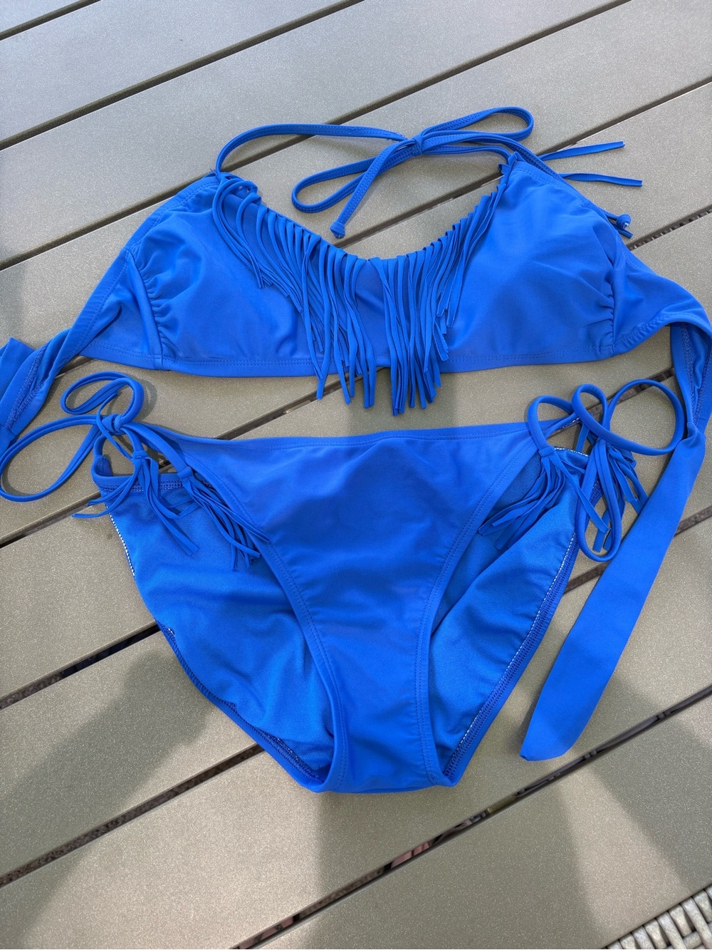 Ladies Xhilaration Blue Fringe 2 Piece Bikini Bathing Suit Sz. Large